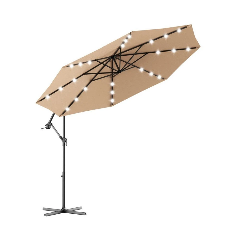 10 Feet Patio Umbrella with Crank and Solar Led Lights