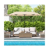 13 Feet Double-Sided Patio Twin Table Umbrella with Crank Handle