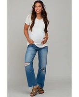 Pinkblush Maternity Blue Straight Leg Frayed Hem Jeans