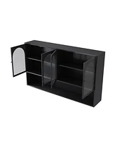 47.25" Four-door Glass Wall Cabinet Storage, Wall-mounted, Suitable for Kitchen, Living Room, Bathroom(Black)