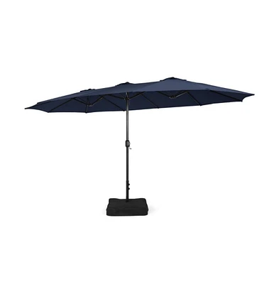 15 Feet Double-Sided Twin Patio Umbrella with Crank and Base