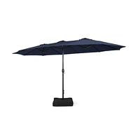 15 Feet Double-Sided Twin Patio Umbrella with Crank and Base