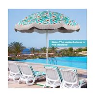 6.5 feet Beach Umbrella with Fringe Outdoor Tassel Push Button Tilt