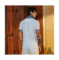 Campus Sutra Men's Chalk White & Aegean Blue Contrast Texture Polo T-Shirt