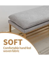 End of Bed Bench with Shelf, Linen Upholstered Storage Shoe Bench, Modern Bedroom Bench with Metal Legs for Living Room, Entryway, Dining Room, 300 Lb