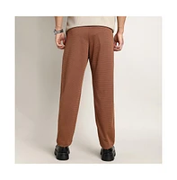 Campus Sutra Men's Russet Brown Micro-Check Chino Trousers