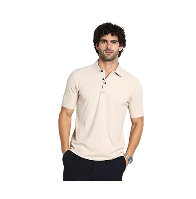 Campus Sutra Men's Saltbox Beige Seamless Ribbed Polo T-Shirt