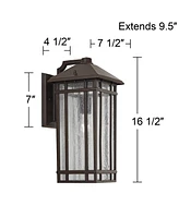 Sierra Craftsman 16 1/2" High Farmhouse Rustic Outdoor Wall Light Fixture Mount Porch House Exterior Outside Lantern Set of 2 Weatherproof Oil Ru
