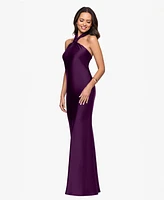 Betsy & Adam Women's Solid-Color Knot-Front Long Halter Dress