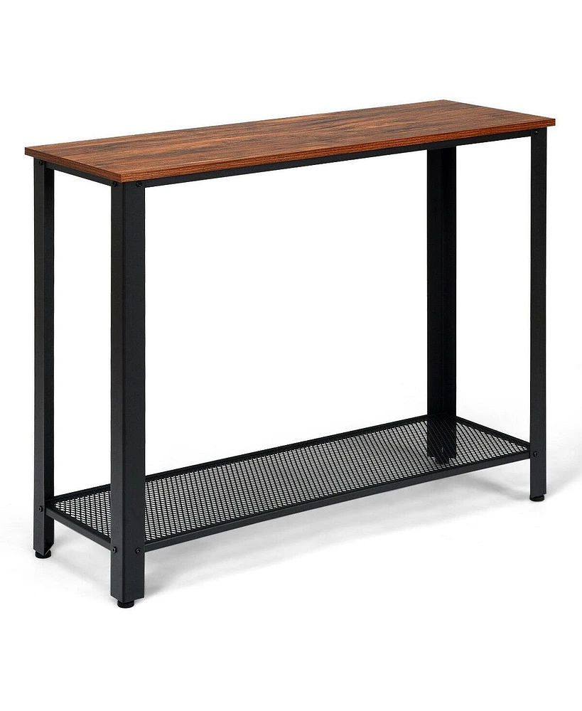 Metal Frame Wood Console Sofa Table with Storage Shelf