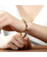 Sterling Silver 14K Gold-Plated with Black Cubic Zirconia Link Bracelet