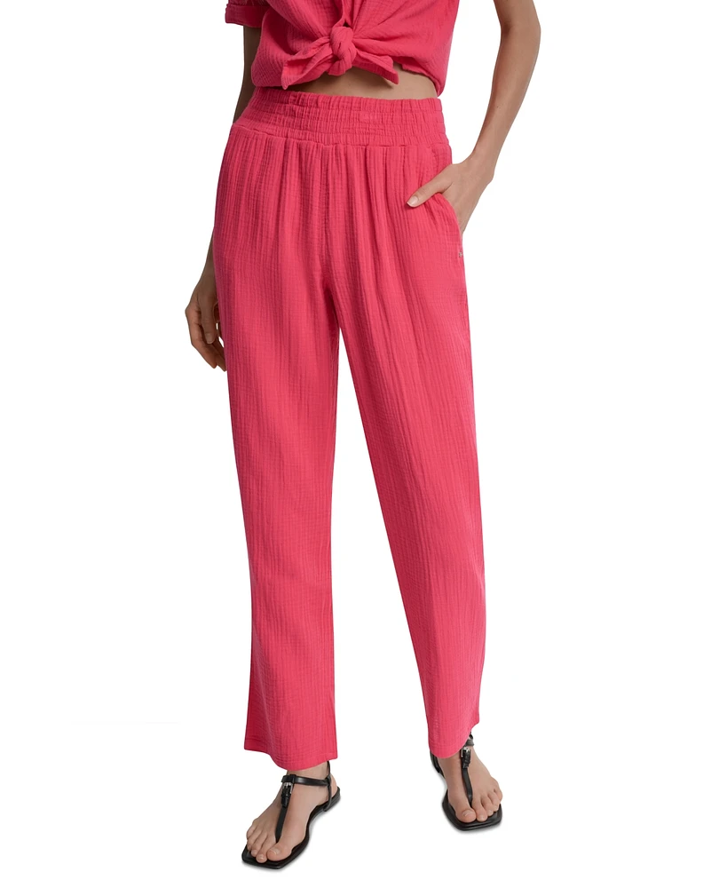 Dkny Jeans Petite Cotton Pull-On Smocked-Waist Pants