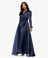 Betsy & Adam Women's Solid-Color Tie-Front Long Shirtdress