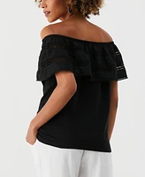 Ella Rafaella Petite Embroidered Off Shoulder Top