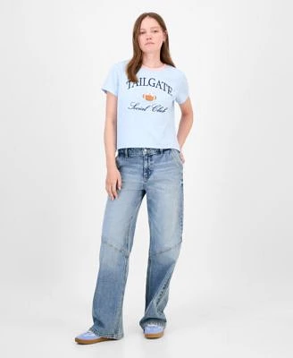 Madden Girl Juniors Tailgate Club Graphic T Shirt Celebrity Pink Slouchy Skater Wide Leg Jeans