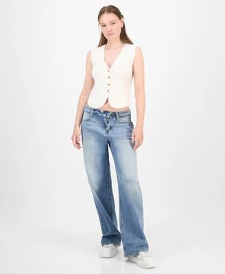 Ultra Flirt Juniors V Neck Sweater Vest Celebrity Pink Juniors Slouchy Wide Leg Foldover Waist Jeans