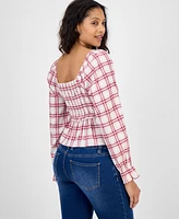 Celebrity Pink Juniors' Plaid Ruffle-Trim Babydoll Top