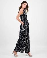 Connected Women's Printed Tie-Waist Sleeveless Jumpsuit