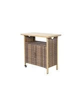 Outdoor Wicker Bar Cart with Glass Top