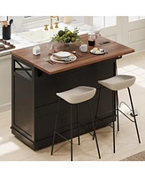 Farmhouse Kitchen Island Cart with Drop Leaf & Wheels