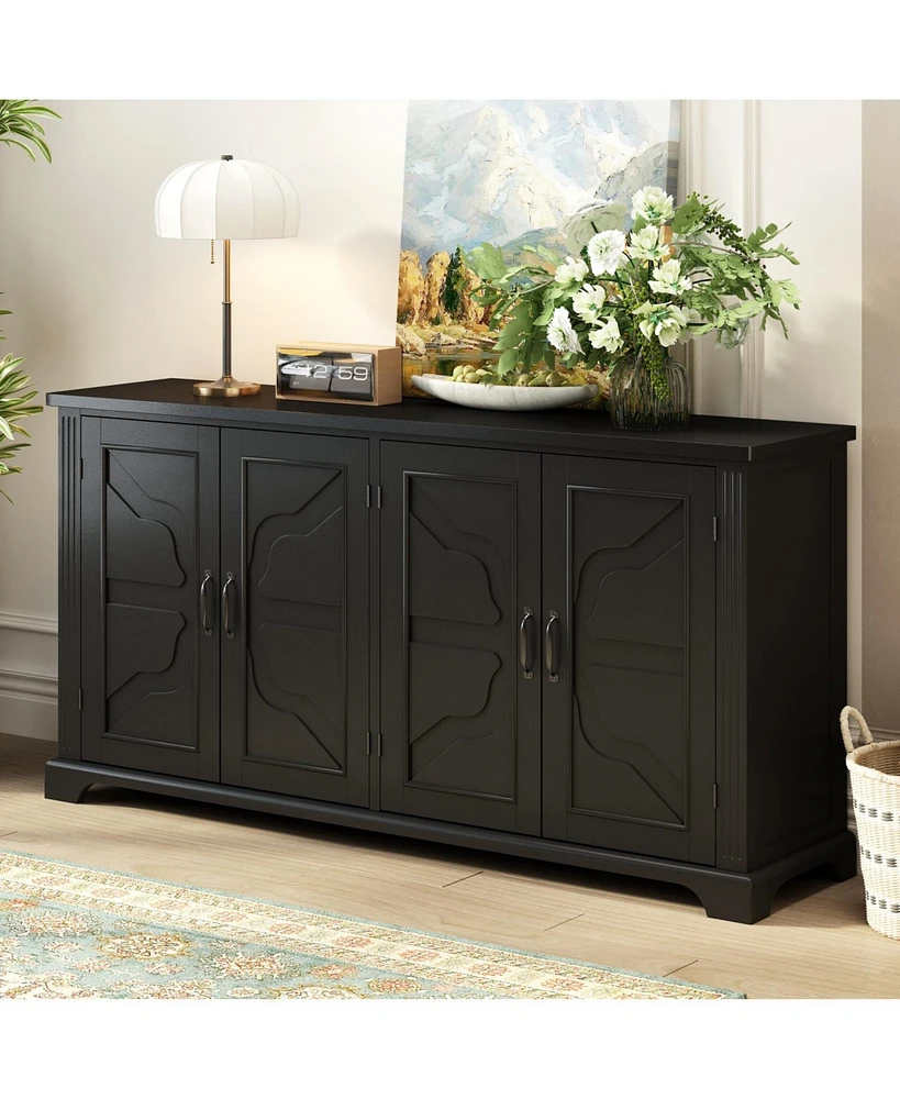 Wooden Sideboard with Pine Doors & Metal Handles