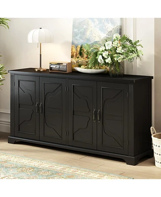 Wooden Sideboard with Pine Doors & Metal Handles