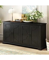 Wooden Sideboard with Pine Doors & Metal Handles