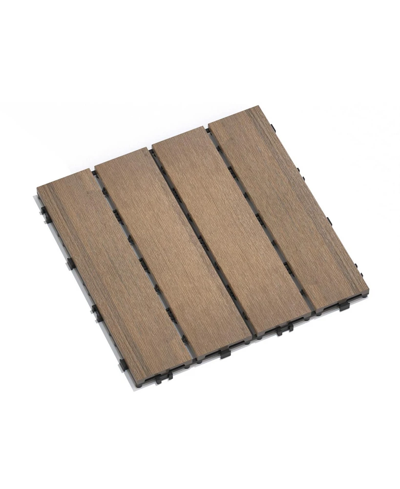Oak Wpc Patio Tiles - 22 Pack - Interlocking Decking