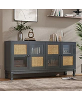 Industrial Grey Retro Sideboard with Rattan Doors