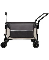 Folding Wagon Cart - Rotating Handle, All-Terrain Wheels, Khaki-Gray