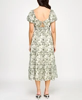 Trixxi Juniors' Printed Sweetheart Slit Puff-Sleeve Midi Dress