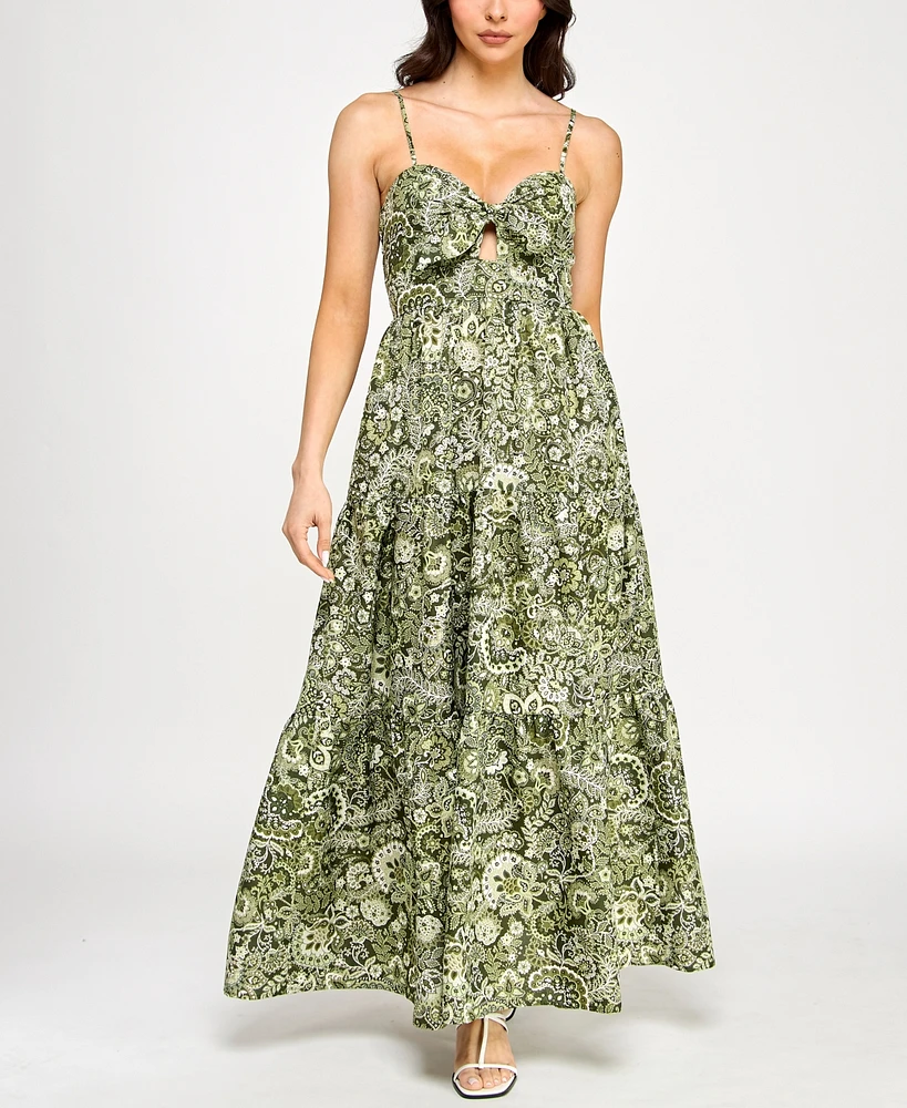 Trixxi Juniors' Tie-Bust Keyhole-Cutout Paisley-Print Maxi Dress