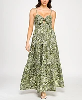 Trixxi Juniors' Tie-Bust Keyhole-Cutout Paisley-Print Maxi Dress