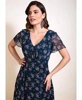 Alie Street London Women's Miranda V-Neck Short Sleeve Midi Dress