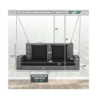 2-Person Patio Pe Wicker Hanging Porch Swing Bench Chair Cushion 800 Pounds