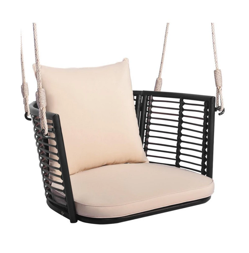Porch Swing Patio Hanging Rattan Chair with Zippered Cushions and Rope