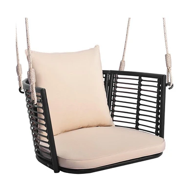 Porch Swing Patio Hanging Rattan Chair with Zippered Cushions and Rope