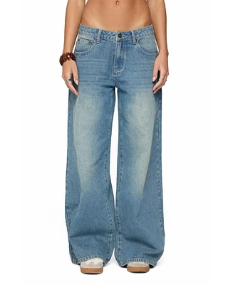 Edikted Women's Graphic Vintage Washed Low Rise Jeans