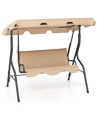 Gymax 3-Person Swing Chair Porch Seat w/ Adjustable Canopy Removable Cushion