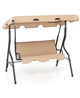 Gymax 3-Person Swing Chair Porch Seat w/ Adjustable Canopy Removable Cushion