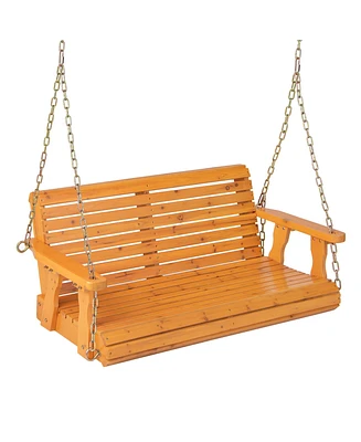 Gymax 2-Person Porch Swing Chair Wooden Garden Swing Bench w/ Adjustable Chains