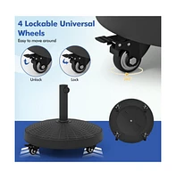50 Lbs Patio Wicker Style Resin Umbrella Base Stand Heavy Duty with Wheels