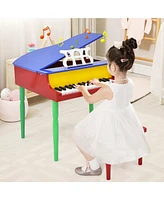 Gymax 30-Key Classic Baby Grand Piano Toddler Toy Wood w/ Bench & Music Rack Colorful