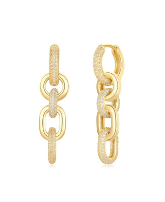 Suzy Levian Sterling Silver Cubic Zirconia Chain Link Drop Earrings