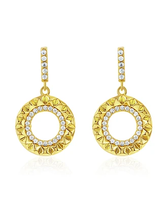 Suzy Levian Sterling Silver Cubic Zirconia Circle Sunburst Drop Earrings