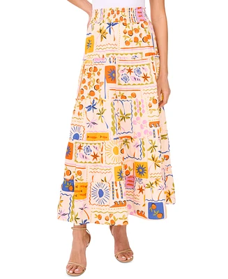 CeCe Women's Cotton Postcard-Print Maxi Skirt