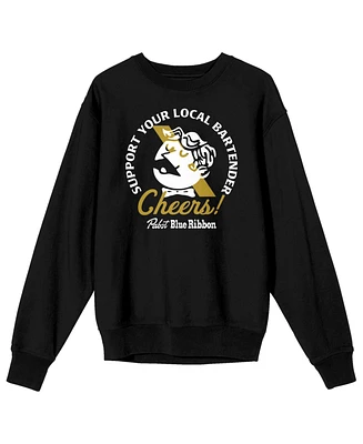Pabst Blue Ribbon Support Your Local Bartender World Logo Men's Black Long-Sleeve Sweatshirt-xxl
