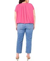 Vince Camuto Plus Wide-Neck Cap-Sleeve Gathered Top