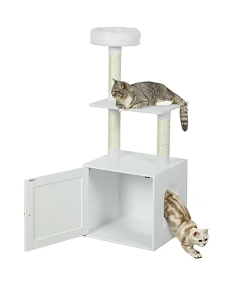 PawHut Cat Tree with Litter Box Enclosure, 2-in-1 Cat Tower for Indoor Cats
