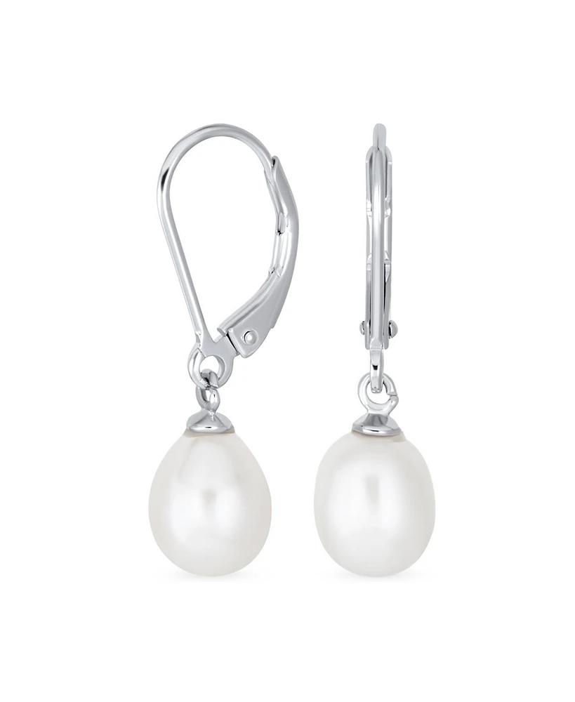 Bling Jewelry Simple Freshwater Cultured Pearl Teardrop Dangle Earrings Sterling Silver